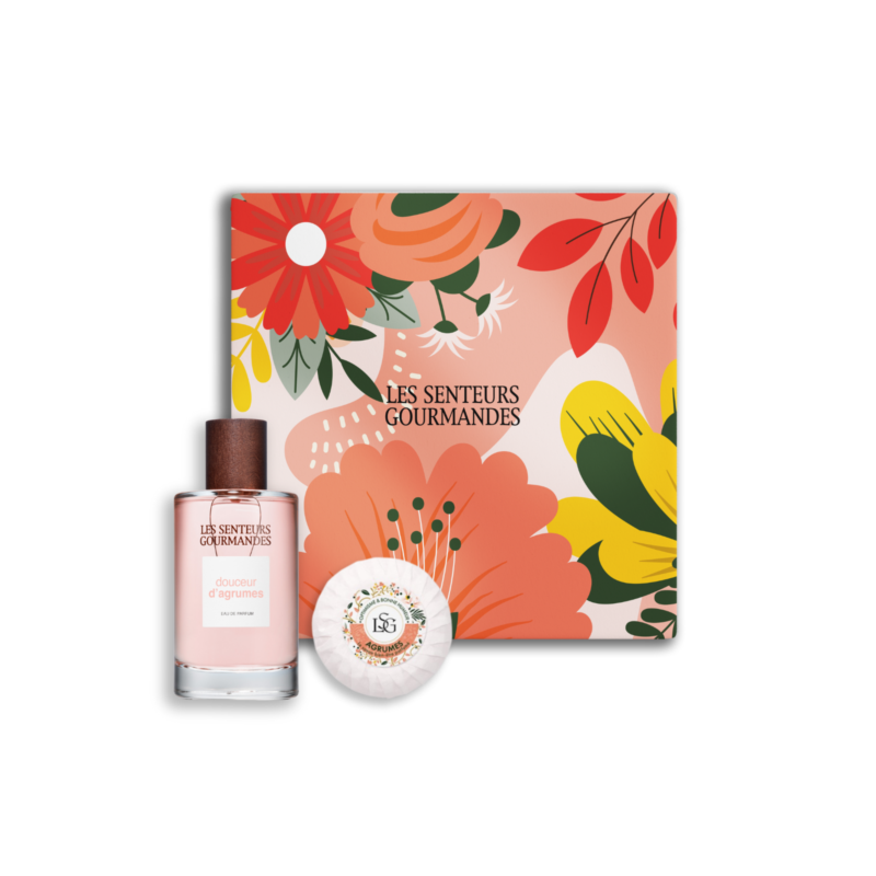Découvrez notre eau de parfum DOUCEUR D'AGRUMES, composée de 89% d’ingrédients d’origine naturelle, accompagnée de son savon à 97% d’ingrédients naturels. Chaque application respecte votre peau et l’environnement.