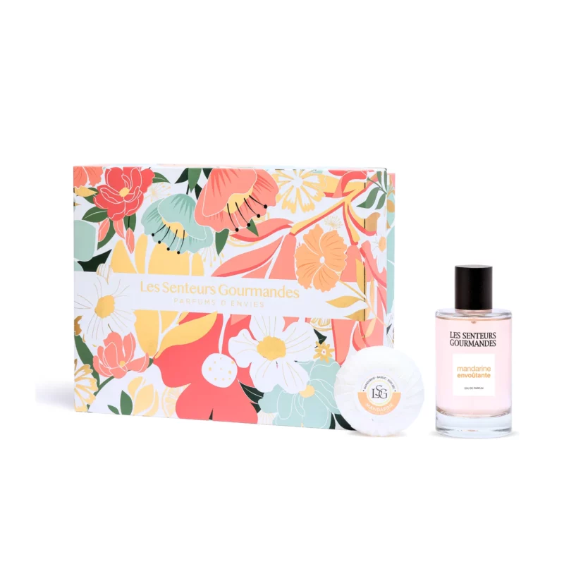 Découvrez le coffret parfumé MANDARINE ENVOUTANTE, alliant un parfum aromatique et son savon assorti. Une création élégante qui sublime votre quotidien, idéale pour offrir ou se faire plaisir."