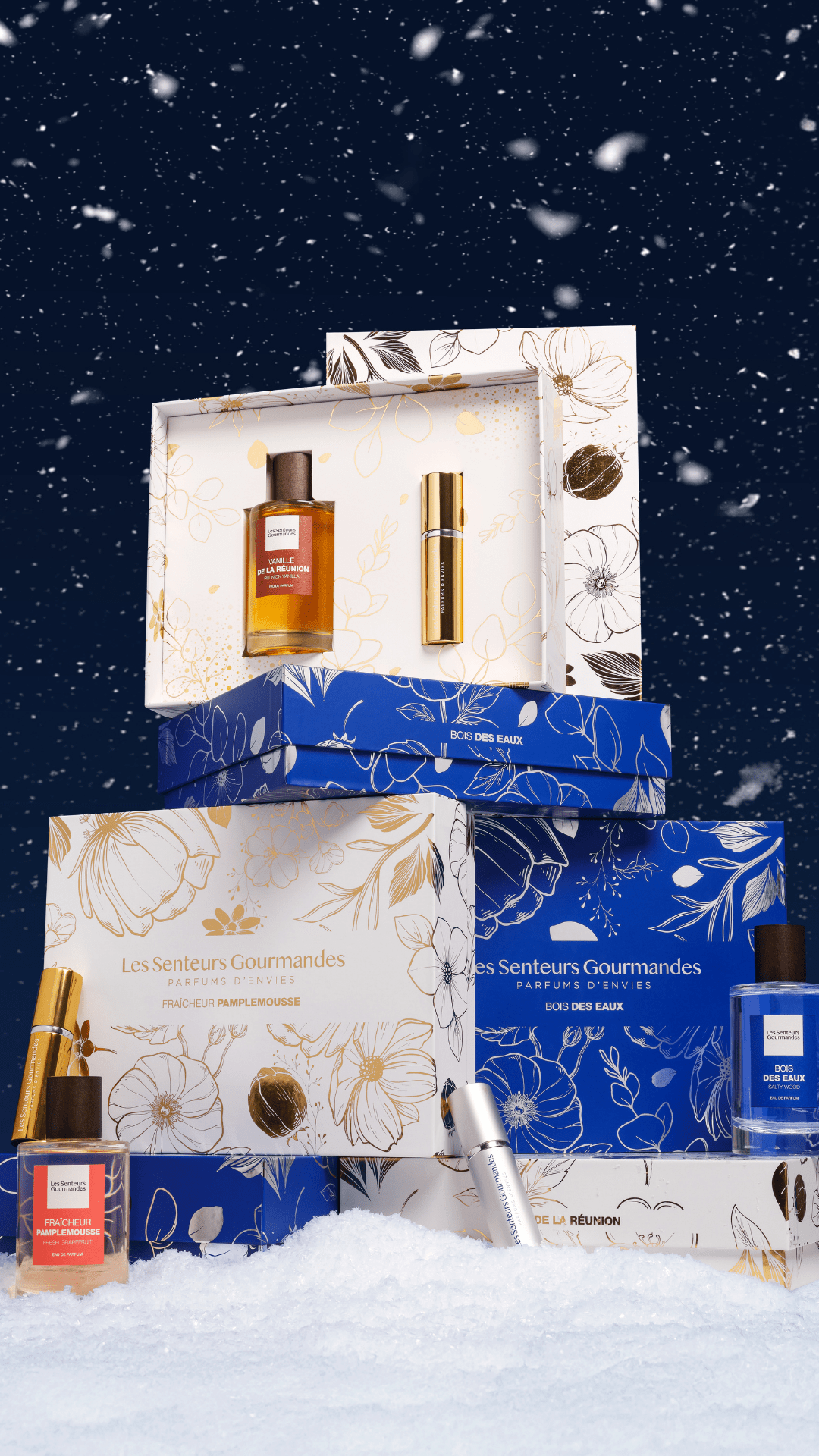 Découvrez nos 3 éditions exclusives : Vanille de la Réunion, Bois des Eaux et Fraîcheur Pamplemousse. Des senteurs d’exception pour célébrer les fêtes avec élégance.