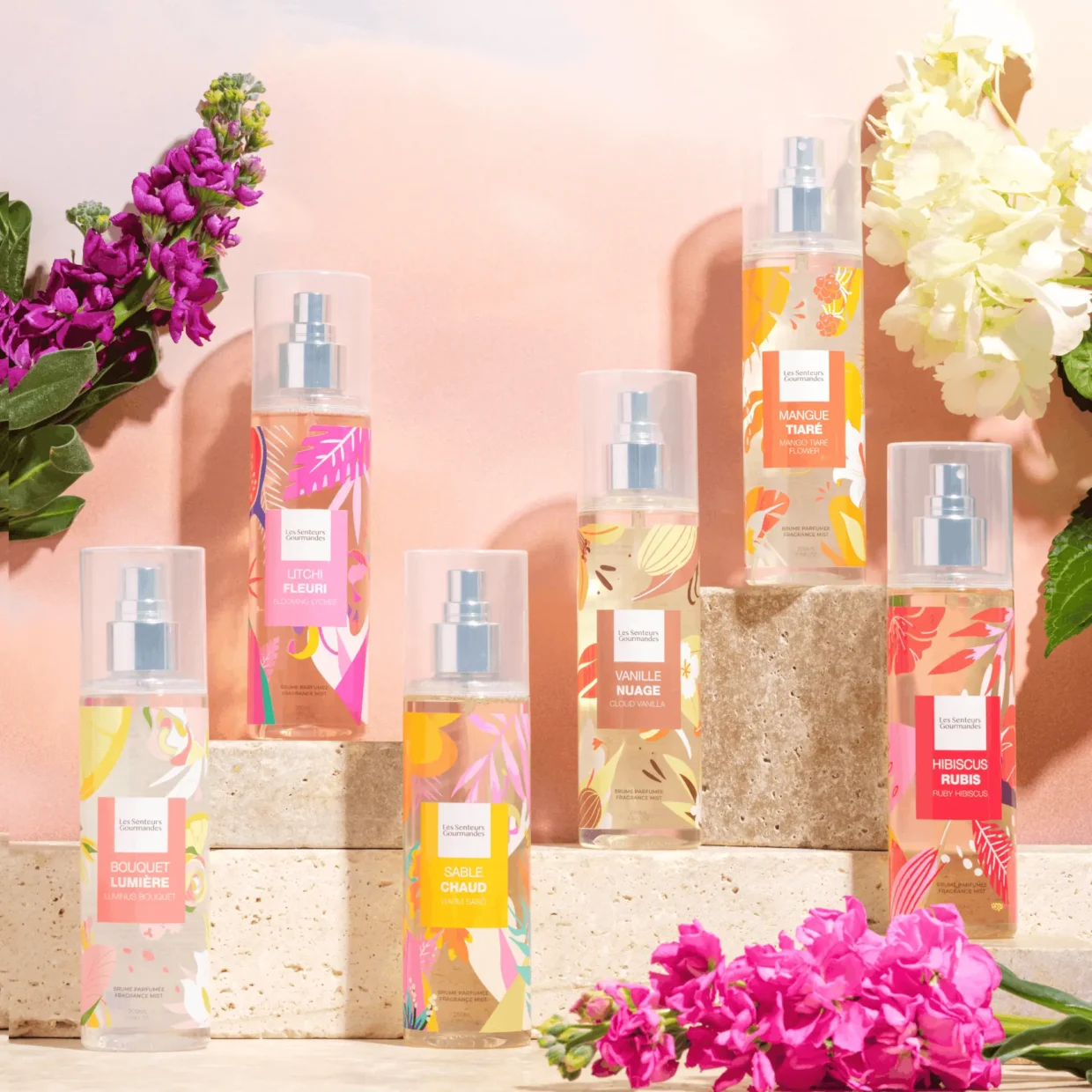 Complete range of alcohol-free fragrance mists Les Senteurs Gourmandes — floral, fruity, and gourmand